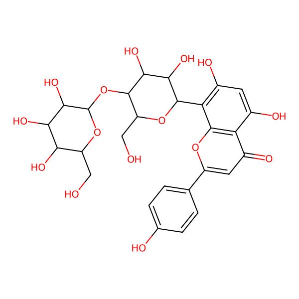 2D Structure of (1S)-1,5-Anhydro-1-(5,7-dihydroxy-2-(4-hydroxyphenyl)-4-oxo-4H-1-benzopyran-8-yl)-4-O-beta-D-glucopyranosyl-D-glucitol