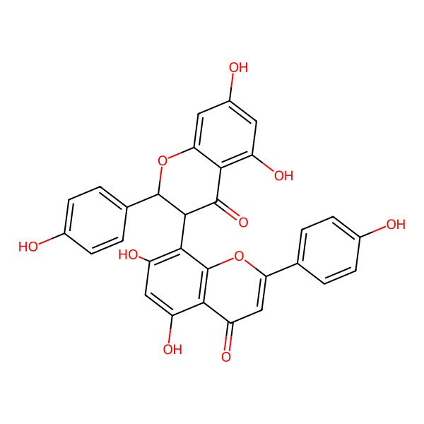 2D Structure of 8-[(2S,3R)-5,7-Dihydroxy-2-(4-hydroxyphenyl)-4-oxo-chroman-3-YL]-5,7-dihydroxy-2-(4-hydroxyphenyl)chromen-4-one