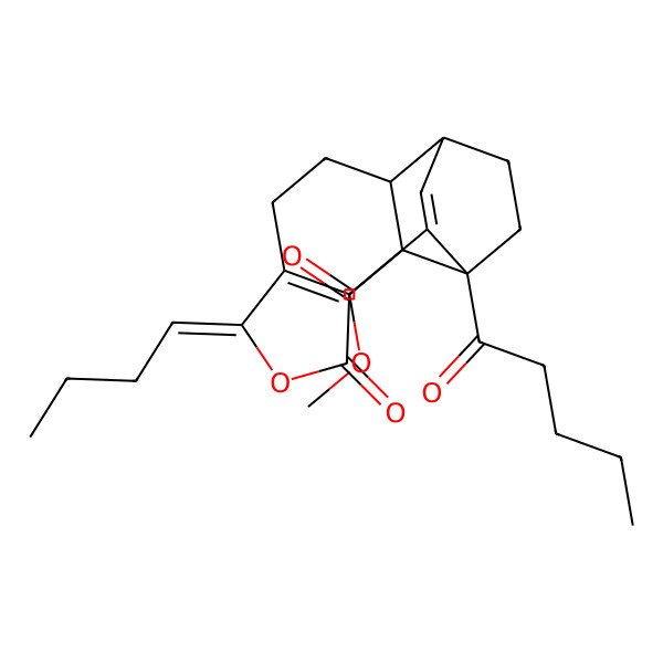 2D Structure of methyl (1S,2S,6Z,10S,11S)-6-butylidene-4-oxo-1-pentanoyl-5-oxatetracyclo[9.2.2.02,10.03,7]pentadeca-3(7),12-diene-13-carboxylate