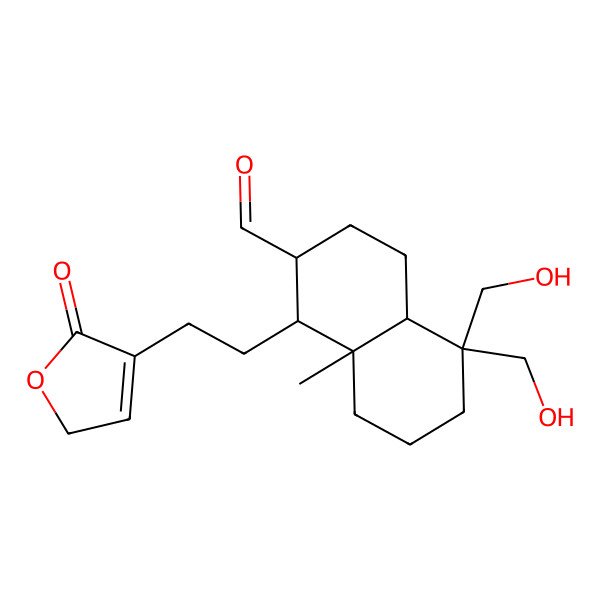 2D Structure of (1R,2S,4aS,8aS)-5,5-bis(hydroxymethyl)-8a-methyl-1-[2-(5-oxo-2H-furan-4-yl)ethyl]-1,2,3,4,4a,6,7,8-octahydronaphthalene-2-carbaldehyde