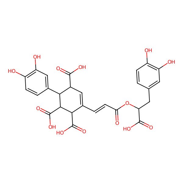 2D Structure of (1R,2R,3S,4R)-6-[(E)-3-[(1R)-1-carboxy-2-(3,4-dihydroxyphenyl)ethoxy]-3-oxoprop-1-enyl]-3-(3,4-dihydroxyphenyl)cyclohex-5-ene-1,2,4-tricarboxylic acid
