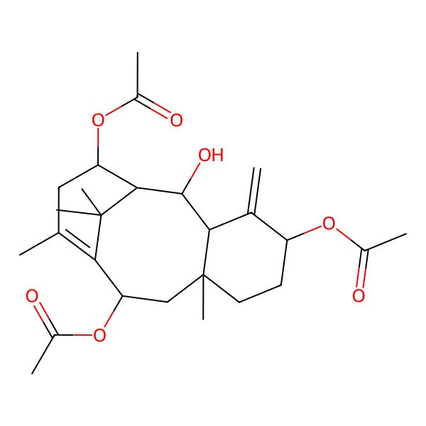 2D Structure of 6,10-Methanobenzocyclodecene-3,5,7,11-tetrol, 1,2,3,4,4a,5,6,7,8,11,12,12a-dodecahydro-9,12a,13,13-tetramethyl-4-methylene-, 3,7,11-triacetate, (3S,4aS,5S,6R,7S,11S,12aS)-