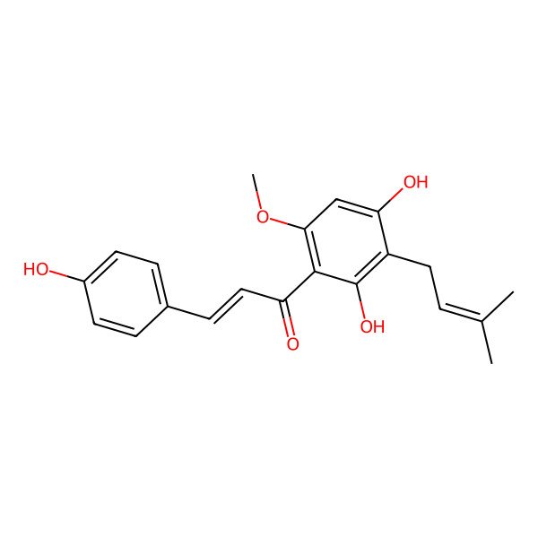 2D Structure of (Z)-1-[2,4-dihydroxy-6-methoxy-3-(3-methylbut-2-enyl)phenyl]-3-(4-hydroxyphenyl)prop-2-en-1-one