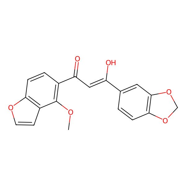 2D Structure of (Z)-3-(1,3-benzodioxol-5-yl)-3-hydroxy-1-(4-methoxy-1-benzofuran-5-yl)prop-2-en-1-one 2D Structure of (Z)-3-(1,3-benzodioxol-5-yl)-3-hydroxy-1-(4-methoxy-1-benzofuran-5-yl)prop-2-en-1-one