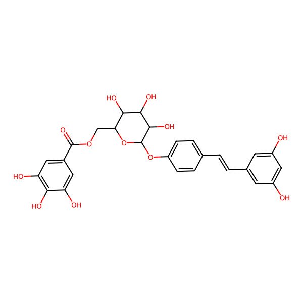 2D Structure of [(2R,3S,4S,5R,6S)-6-[4-[(Z)-2-(3,5-dihydroxyphenyl)ethenyl]phenoxy]-3,4,5-trihydroxyoxan-2-yl]methyl 3,4,5-trihydroxybenzoate