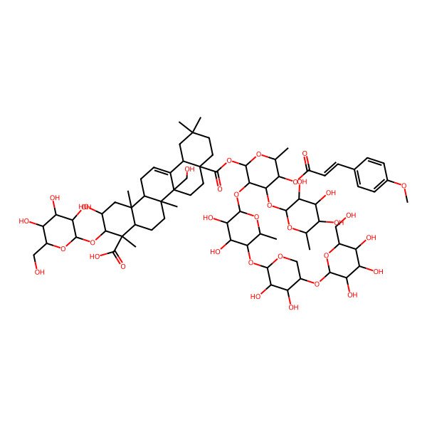 2D Structure of (2S,3R,4S,4aR,6aR,6bR,8aS,12aS,14aR,14bR)-8a-[(2S,3R,4S,5S,6R)-3-[(2S,3R,4S,5R,6S)-5-[(2S,3R,4R,5R)-3,4-dihydroxy-5-[(2S,3R,4S,5R,6R)-3,4,5-trihydroxy-6-(hydroxymethyl)oxan-2-yl]oxyoxan-2-yl]oxy-3,4-dihydroxy-6-methyloxan-2-yl]oxy-5-[(Z)-3-(4-methoxyphenyl)prop-2-enoyl]oxy-6-methyl-4-[(2S,3R,4R,5R,6S)-3,4,5-trihydroxy-6-methyloxan-2-yl]oxyoxan-2-yl]oxycarbonyl-2-hydroxy-6b-(hydroxymethyl)-4,6a,11,11,14b-pentamethyl-3-[(2R,3R,4S,5S,6R)-3,4,5-trihydroxy-6-(hydroxymethyl)oxan-2-yl]oxy-1,2,3,4a,5,6,7,8,9,10,12,12a,14,14a-tetradecahydropicene-4-carboxylic acid