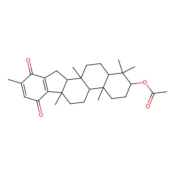 2D Structure of [(2S,4aR,4bR,6aR,11aR,11bR,13aR)-1,1,4a,6a,9,11b-hexamethyl-7,10-dioxo-3,4,4b,5,6,11,11a,12,13,13a-decahydro-2H-indeno[2,1-a]phenanthren-2-yl] acetate