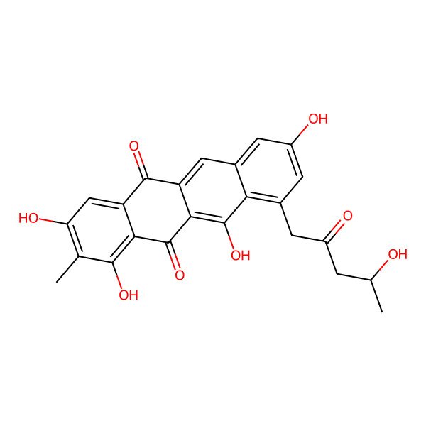 2D Structure of (+)-1,3,8,11-Tetrahydroxy-10-(4-hydroxy-2-oxopentyl)-2-methyl-5,12-naphthacenedione