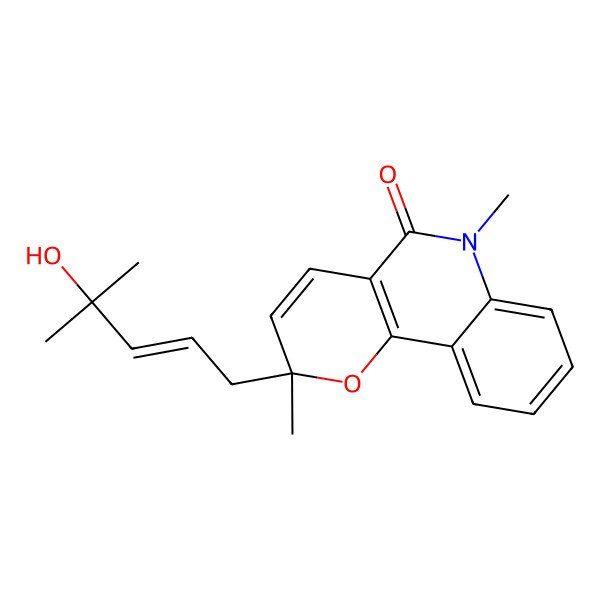2D Structure of (+)-2,6-Dihydro-2-(4-hydroxy-4-methyl-2-penten-1-yl)-2,6-dimethyl-5H-pyrano[3,2-c]quinolin-5-one