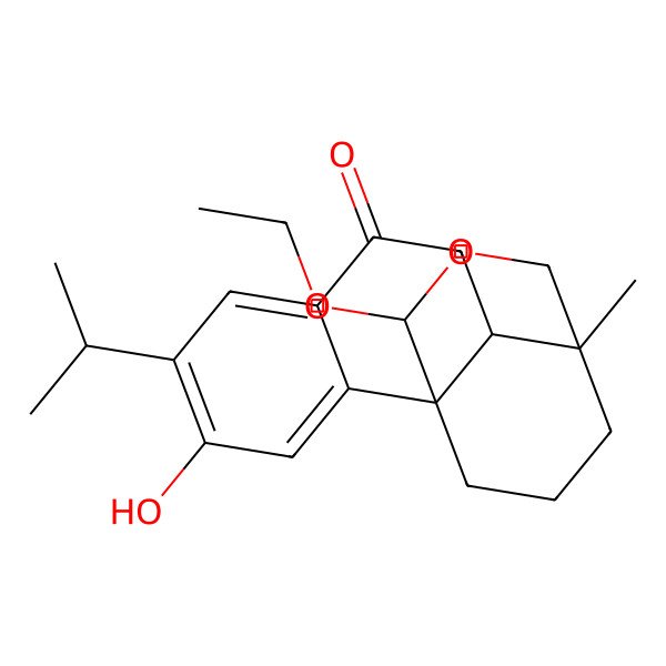 2D Structure of (-)-(4S,5S,10R,20R)-12,18-dihydroxy-7-oxo-abieta-8,11,13-trien-20-aldehyde 18,20-ethyl acetal 2D Structure of (-)-(4S,5S,10R,20R)-12,18-dihydroxy-7-oxo-abieta-8,11,13-trien-20-aldehyde 18,20-ethyl acetal