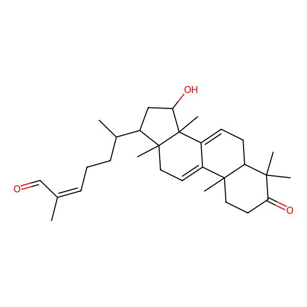 2D Structure of (+)-(5alpha,24E)-15alpha-hydroxylanosta-7,9(11),24-trien-3-oxo-26-AL