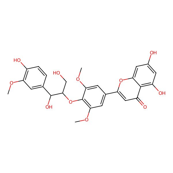 2D Structure of (-)-(7''R,8''S)-4'',5,7-trihydroxy-3',3'',5'-trimethoxy-4',8''-oxyflavonolignan-7'',9''-diol