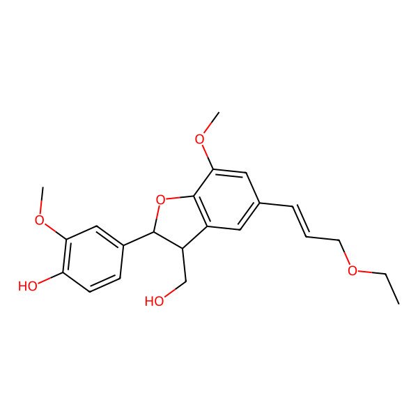 2D Structure of (+)-(7S,8R,7'E)-4-hydroxy-3,5'-dimethoxy-4',7-epoxy-8,3'-neolign-7'-ene-9,9'-diol-9'-ethyl ether