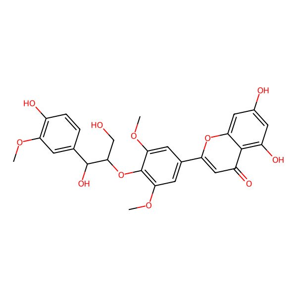 2D Structure of (-)-(7''S,8''S)-4'',5,7-trihydroxy-3',3'',5'-trimethoxy-4',8''-oxyflavonolignan-7'',9''-diol