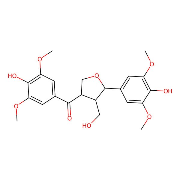 2D Structure of (-)-(7'S,8S,8'R)-4,4'-dihydroxy-3,3',5,5'-tetramethoxy-7',9-epoxylignan-9'-ol-7-one