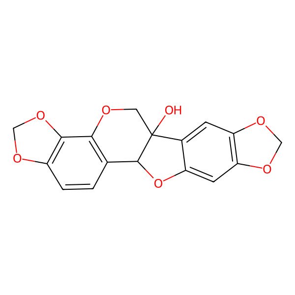2D Structure of (5aS,11aS)-5H-1,3-Dioxolo(4,5-h)(1,3)dioxolo(5,6)benzofuro(3,2-c)(1)benzopyran-5a(11aH)-ol