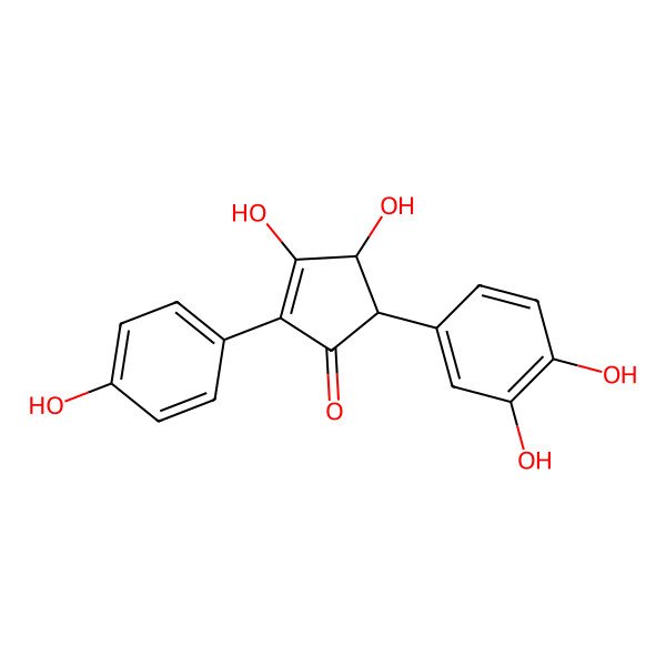2D Structure of (-)-cis-5-(3,4-Dihydroxyphenyl)-3,4-dihydroxy-2-(4-hydroxyphenyl)-cyclopent-2-enone