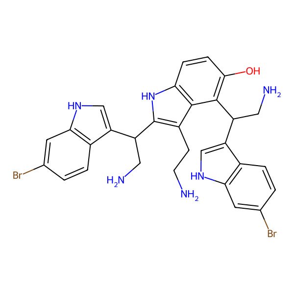 2D Structure of 2,4-bis[2-amino-1-(6-bromo-1H-indol-3-yl)ethyl]-3-(2-aminoethyl)-1H-indol-5-ol