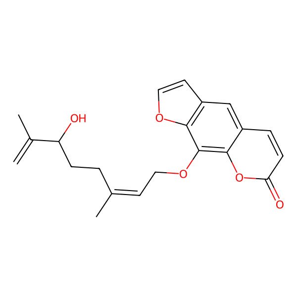 2D Structure of (+)-Lansiumarin C; 8-[(E)-6-Hydroxy-3,7-dimethylocta-2,7-dienyloxy]psoralen