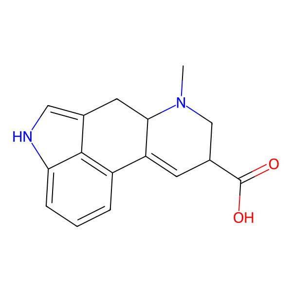 2D Structure of 7-methyl-6,6a,8,9-tetrahydro-4H-indolo[4,3-fg]quinoline-9-carboxylic acid