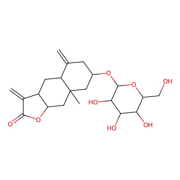 2D Structure of (3aR,4aS,7S,8aR,9aR)-8a-methyl-3,5-dimethylidene-7-[(2R,3R,4S,5S,6R)-3,4,5-trihydroxy-6-(hydroxymethyl)oxan-2-yl]oxy-3a,4,4a,6,7,8,9,9a-octahydrobenzo[f][1]benzofuran-2-one