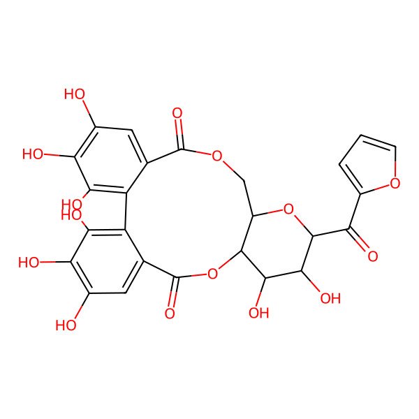 2D Structure of (10S,11R,12R,13R,15R)-13-(furan-2-carbonyl)-3,4,5,11,12,21,22,23-octahydroxy-9,14,17-trioxatetracyclo[17.4.0.02,7.010,15]tricosa-1(23),2,4,6,19,21-hexaene-8,18-dione