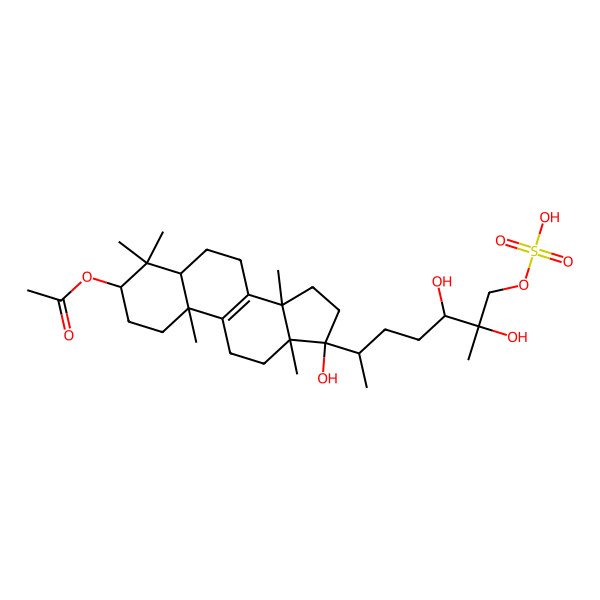2D Structure of [17-(5,6-Dihydroxy-6-methyl-7-sulfooxyheptan-2-yl)-17-hydroxy-4,4,10,13,14-pentamethyl-1,2,3,5,6,7,11,12,15,16-decahydrocyclopenta[a]phenanthren-3-yl] acetate