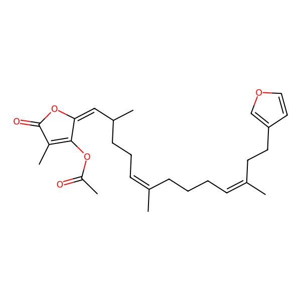2D Structure of [(2Z)-2-[(2R,5Z,10Z)-13-(furan-3-yl)-2,6,11-trimethyltrideca-5,10-dienylidene]-4-methyl-5-oxofuran-3-yl] acetate