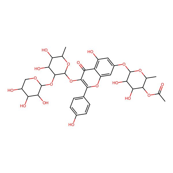 2D Structure of [(2S,3R,4S,5S,6S)-6-[3-[(2S,3S,4R,5R,6S)-4,5-dihydroxy-6-methyl-3-[(2S,3S,4S,5R)-3,4,5-trihydroxyoxan-2-yl]oxyoxan-2-yl]oxy-5-hydroxy-2-(4-hydroxyphenyl)-4-oxochromen-7-yl]oxy-4,5-dihydroxy-2-methyloxan-3-yl] acetate