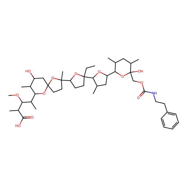 2D Structure of (2S,3R,4S)-4-[(2R,5S,7S,8R,9R)-2-[(2S,5S)-5-ethyl-5-[(2S,3S,5R)-5-[(2S,3S,5R,6S)-6-hydroxy-3,5-dimethyl-6-(2-phenylethylcarbamoyloxymethyl)oxan-2-yl]-3-methyloxolan-2-yl]oxolan-2-yl]-7-hydroxy-2,8-dimethyl-1,10-dioxaspiro[4.5]decan-9-yl]-3-methoxy-2-methylpentanoic acid