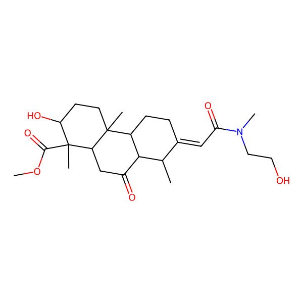 2D Structure of Methyl 2-hydroxy-7-[2-[2-hydroxyethyl(methyl)amino]-2-oxoethylidene]-1,4a,8-trimethyl-9-oxo-2,3,4,4b,5,6,8,8a,10,10a-decahydrophenanthrene-1-carboxylate