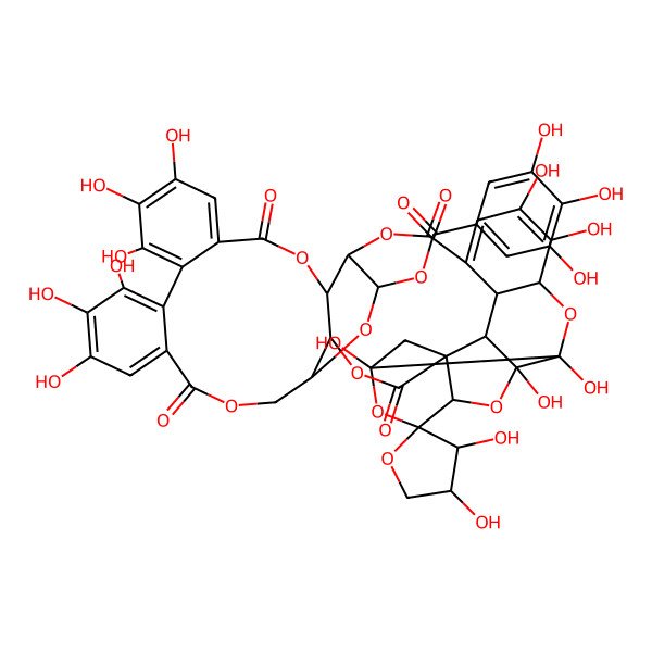2D Structure of [(1R,3'S,4R,4'R,5S,23R,25S,26R,33R,35S,36S,38R,39S,41R,43R,44R)-3',4',10,11,12,15,16,17,31,32,35,36,41-tridecahydroxy-2,7,20,28-tetraoxospiro[3,6,21,24,27,34,37,40-octaoxadecacyclo[27.13.2.01,38.04,23.05,26.08,13.014,19.033,44.035,41.036,43]tetratetraconta-8,10,12,14,16,18,29,31-octaene-39,2'-oxolane]-25-yl] 3,4,5-trihydroxybenzoate