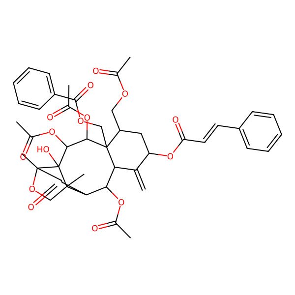 2D Structure of [3,4,11-Triacetyloxy-6-(acetyloxymethyl)-2-hydroxy-1,15-dimethyl-9-methylidene-14-oxo-8-(3-phenylprop-2-enoyloxy)-16-oxatetracyclo[10.5.0.02,15.05,10]heptadecan-5-yl]methyl benzoate