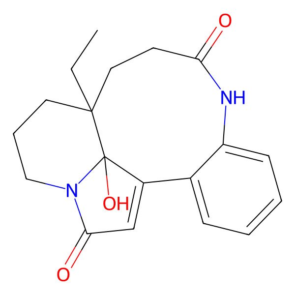 2D Structure of (12S,19R)-12-ethyl-19-hydroxy-8,16-diazatetracyclo[10.6.1.02,7.016,19]nonadeca-1(18),2,4,6-tetraene-9,17-dione