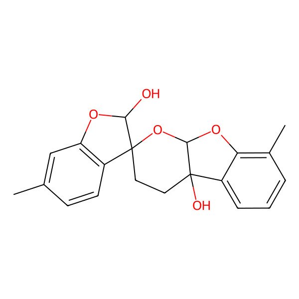 2D Structure of (2S,3S,4'aR,9'aS)-6,8'-dimethylspiro[2H-1-benzofuran-3,2'-4,9a-dihydro-3H-pyrano[2,3-b][1]benzofuran]-2,4'a-diol