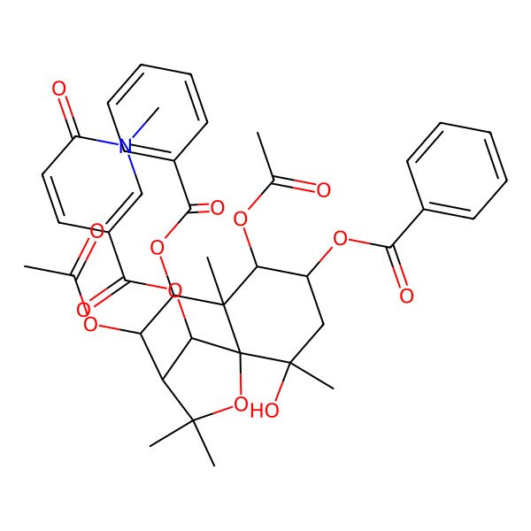 2D Structure of (5,8-Diacetyloxy-4,7-dibenzoyloxy-2-hydroxy-2,6,10,10-tetramethyl-11-oxatricyclo[7.2.1.01,6]dodecan-12-yl) 1-methyl-6-oxopyridine-3-carboxylate