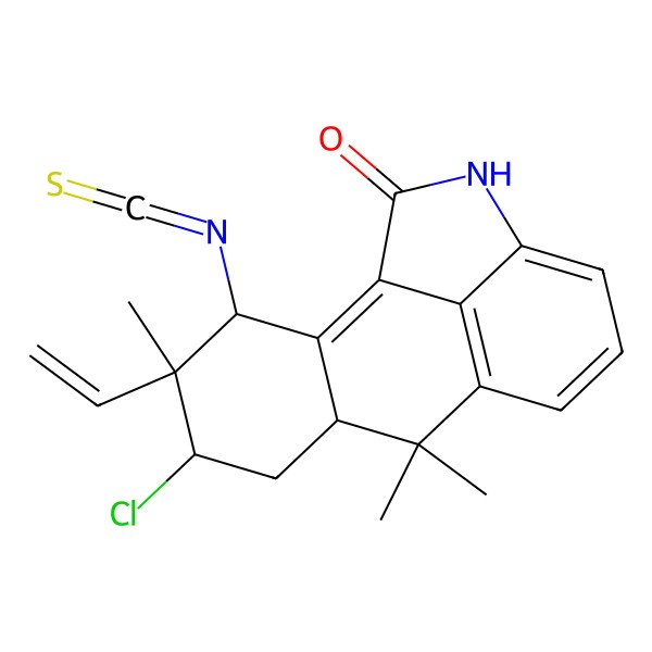 2D Structure of 5-Chloro-4-ethenyl-3-isothiocyanato-4,8,8-trimethyl-14-azatetracyclo[7.6.1.02,7.013,16]hexadeca-1,9(16),10,12-tetraen-15-one