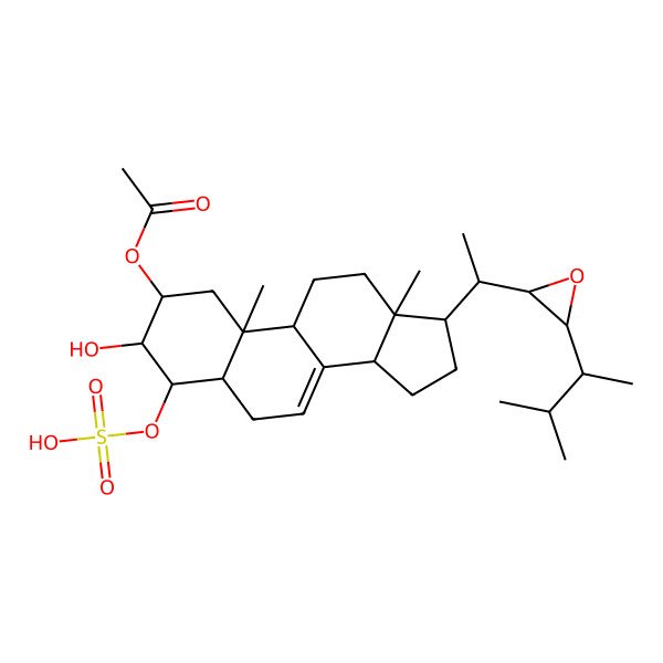 2D Structure of [(2R,3S,4S,5R,9R,10R,13R,14R,17R)-3-hydroxy-10,13-dimethyl-17-[(1S)-1-[(2S,3S)-3-[(2S)-3-methylbutan-2-yl]oxiran-2-yl]ethyl]-4-sulfooxy-2,3,4,5,6,9,11,12,14,15,16,17-dodecahydro-1H-cyclopenta[a]phenanthren-2-yl] acetate