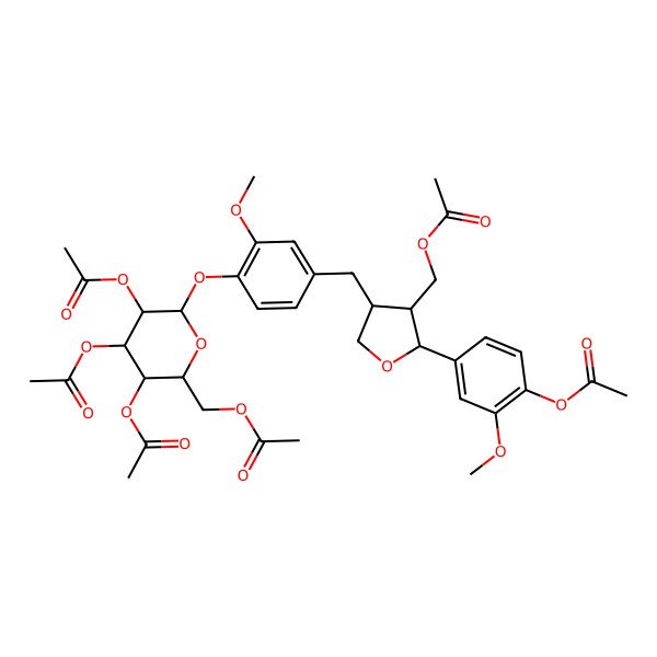 2D Structure of [2-(4-Acetyloxy-3-methoxyphenyl)-4-[[3-methoxy-4-[3,4,5-triacetyloxy-6-(acetyloxymethyl)oxan-2-yl]oxyphenyl]methyl]oxolan-3-yl]methyl acetate