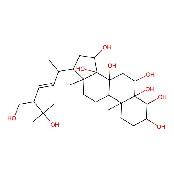 2D Structure of 17-[6-Hydroxy-5-(hydroxymethyl)-6-methylhept-3-en-2-yl]-10,13-dimethyl-1,2,3,4,6,7,9,11,12,15,16,17-dodecahydrocyclopenta[a]phenanthrene-3,4,5,6,8,14,15-heptol
