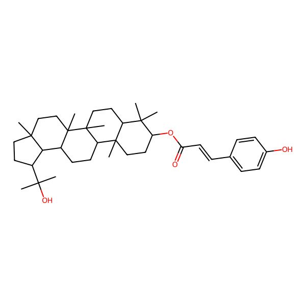 2D Structure of [1-(2-Hydroxypropan-2-yl)-3a,5a,5b,8,8,11a-hexamethyl-1,2,3,4,5,6,7,7a,9,10,11,11b,12,13,13a,13b-hexadecahydrocyclopenta[a]chrysen-9-yl] 3-(4-hydroxyphenyl)prop-2-enoate