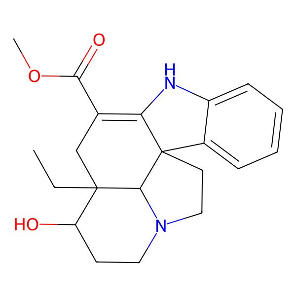 2D Structure of methyl (1R,12S,13R,19R)-12-ethyl-13-hydroxy-8,16-diazapentacyclo[10.6.1.01,9.02,7.016,19]nonadeca-2,4,6,9-tetraene-10-carboxylate