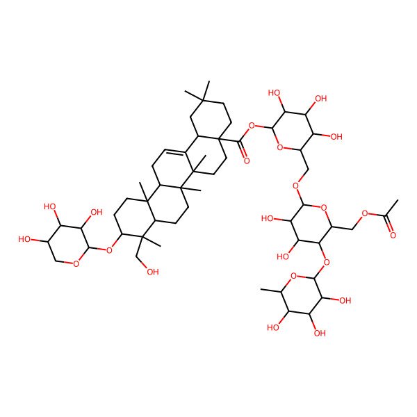 2D Structure of [6-[[6-(Acetyloxymethyl)-3,4-dihydroxy-5-(3,4,5-trihydroxy-6-methyloxan-2-yl)oxyoxan-2-yl]oxymethyl]-3,4,5-trihydroxyoxan-2-yl] 9-(hydroxymethyl)-2,2,6a,6b,9,12a-hexamethyl-10-(3,4,5-trihydroxyoxan-2-yl)oxy-1,3,4,5,6,6a,7,8,8a,10,11,12,13,14b-tetradecahydropicene-4a-carboxylate