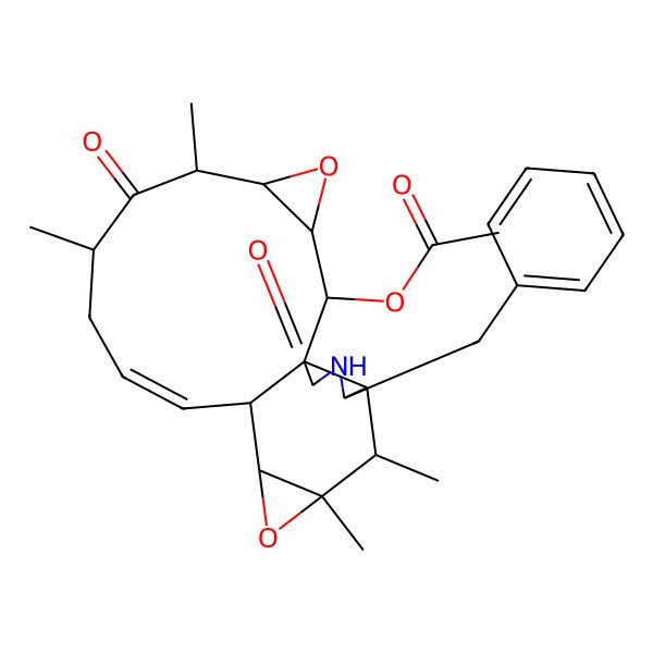 2D Structure of (18-Benzyl-6,8,15,16-tetramethyl-7,20-dioxo-4,14-dioxa-19-azapentacyclo[10.8.0.01,17.03,5.013,15]icos-10-en-2-yl) acetate