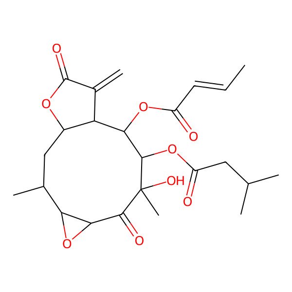 2D Structure of [(1R,3R,4S,6S,8S,9R,10S,11S)-10-[(E)-but-2-enoyl]oxy-8-hydroxy-3,8-dimethyl-12-methylidene-7,13-dioxo-5,14-dioxatricyclo[9.3.0.04,6]tetradecan-9-yl] 3-methylbutanoate
