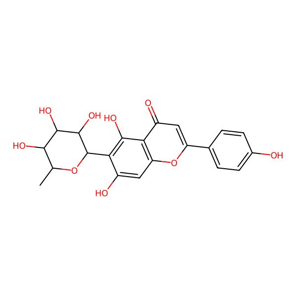 2D Structure of 5,7-dihydroxy-2-(4-hydroxyphenyl)-6-[(2S,3R,4S,5R,6R)-3,4,5-trihydroxy-6-methyloxan-2-yl]chromen-4-one