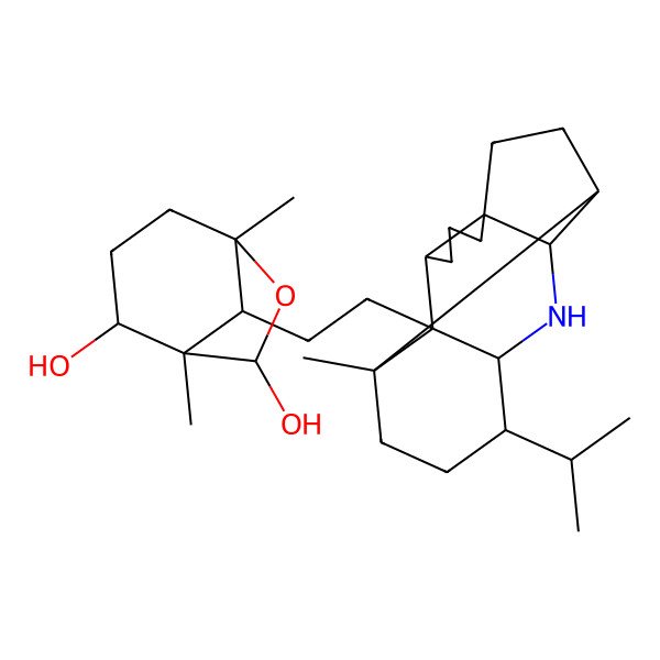 2D Structure of (1S,2S,5S,7R,8S)-1,5-dimethyl-8-[2-[(1S,2R,3R,7R,10S,11R,13S,14R)-1-methyl-14-propan-2-yl-12-azapentacyclo[8.6.0.02,13.03,7.07,11]hexadecan-2-yl]ethyl]-6-oxabicyclo[3.2.1]octane-2,7-diol