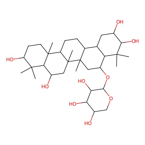 2D Structure of (2R,3R,4aR,5R,6aR,6aR,6bR,8S,10S,12aR,14aR)-4,4,6a,6b,9,9,12a-heptamethyl-5-[(3S,4R,5R)-3,4,5-trihydroxyoxan-2-yl]oxy-2,3,4a,5,6,6a,7,8,8a,10,11,12,13,14,14a,14b-hexadecahydro-1H-picene-2,3,8,10-tetrol
