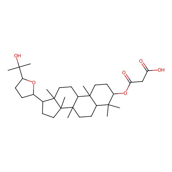 2D Structure of 3-[[(3R,5R,8R,9R,10R,13S,14S,17R)-17-[(2S,5R)-5-(2-hydroxypropan-2-yl)oxolan-2-yl]-4,4,8,10,13,14-hexamethyl-1,2,3,5,6,7,9,11,12,15,16,17-dodecahydrocyclopenta[a]phenanthren-3-yl]oxy]-3-oxopropanoic acid