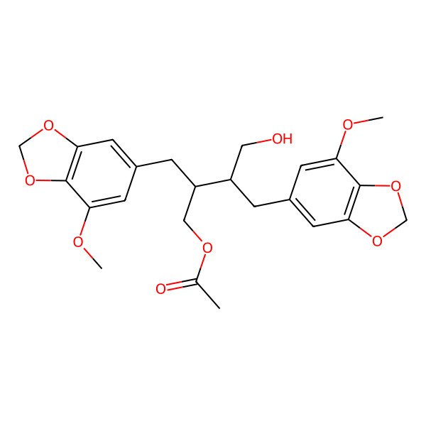 2D Structure of [3-(Hydroxymethyl)-4-(7-methoxy-1,3-benzodioxol-5-yl)-2-[(7-methoxy-1,3-benzodioxol-5-yl)methyl]butyl] acetate